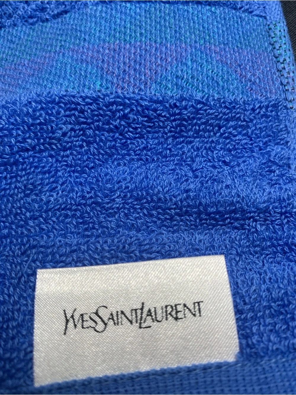 Yves Saint Laurent Blue Towel with Teal, Pink & Black Accents